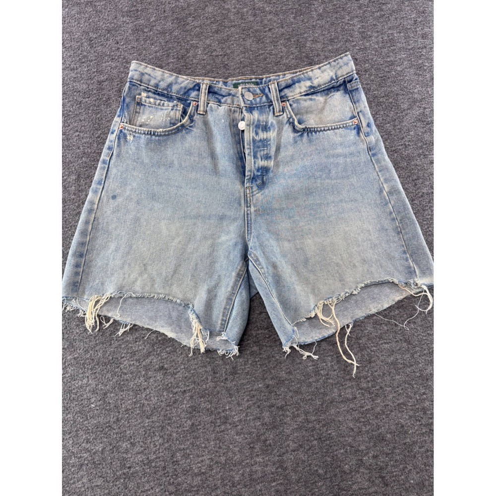 Wild Fable High Rise Bermuda Shorts Light Wash Denim Button Fly Raw Hem Size 10